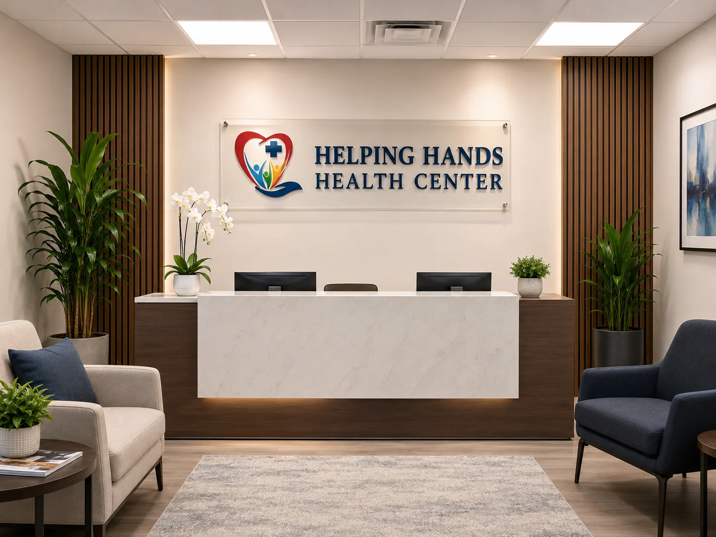 Reception area at Helping Hands Health Center